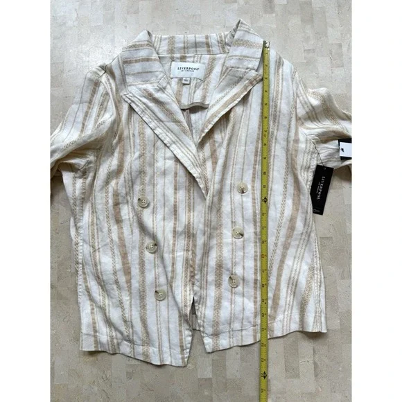 Liverpool Los Angeles Womens Open Front Blazer Jacket Cream Linen Sz L NWT - Picture 7 of 11
